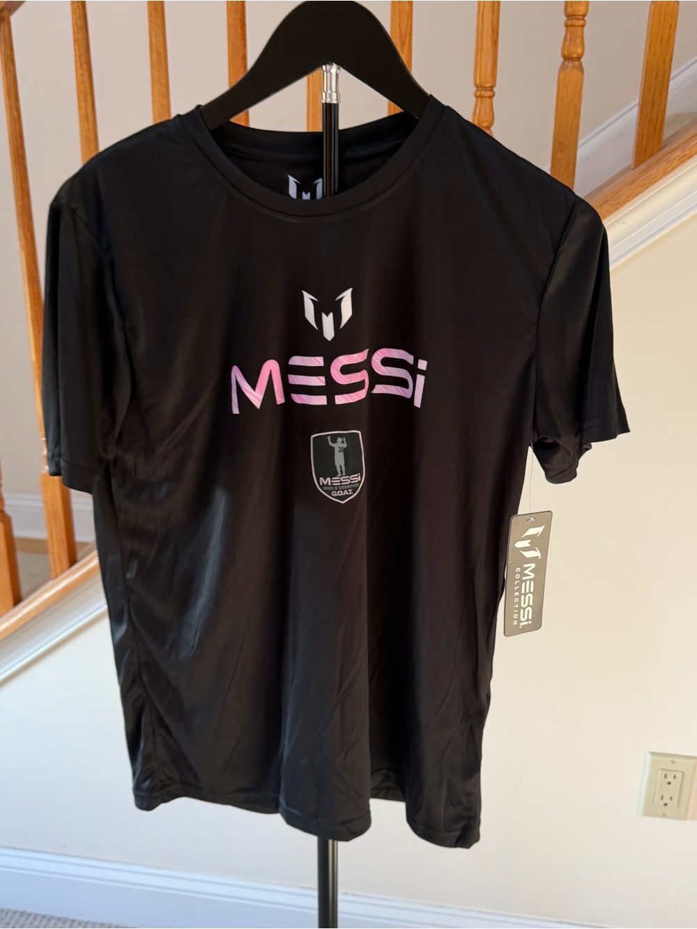 Messi Kids' Black Tee with Pink Logo - Athletic Short Sleeve